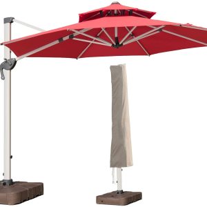 9x9ft Patio Umbrella Outdoor Square Cantilever Large Umbrella Waterproof Windproof Offset Umbrella Heavy Duty Hanging Umbrella 360-de