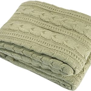 Classic All Season Soft Cable Sweater Knitting Throw Blanket Quilted Throws with Sherpa Lining for Bed Sofa Couch Decor Cream 51 by 63 inch