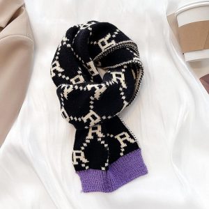 Lucky little Autumn and Winter New Chess Plaid Knitted Wool Warm Scarf Female Dual-Use Student Neck Korean Version of The Small Scarf XMX-55