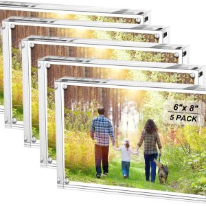 6x8 Inches Acrylic Picture Frames- 5 Pack, Desktop Frameless Photo Frames with Magnetic, Double Sided Transparent (5 Pack)