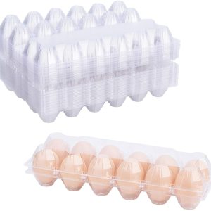 Toplife 20 Pack of Egg Cartons, Clear Plastic Eco-Friendly Egg Cartons Bulk with Sticky Labels, Each Holds 1 Dozen Eggs Securely, Set of 20