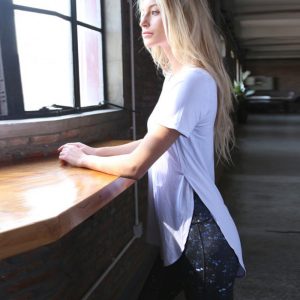 New women's fitness short sleeve sports top round neck medium long black and white basic yoga T-shirt