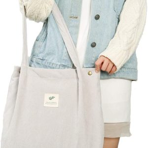 Cloele Corduroy Tote Bag for Women Girls Kids Shoulder Bag with Inner Pocket For Work Beach Lunch Travel And Shopping Grocery (Pink)