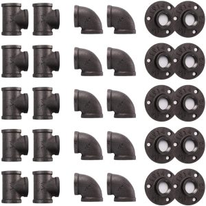 home-tzh-1-2-pipe-fitting-30-pack-1-2-gray-floor-flange-elbow-tee-combo-for-industrial-vintage-style-flanges-elbow-tee-with-threaded-hol