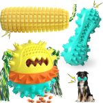 Watashee Dog Chew Toys for Aggressive Chewers, 3 Pack Squeaky Interactive Dog Toys for Small Medium Large Breed, Tough & Durable Rubber for
