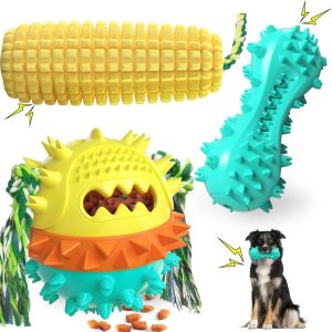 Watashee Dog Chew Toys for Aggressive Chewers, 3 Pack Squeaky Interactive Dog Toys for Small Medium Large Breed, Tough & Durable Rubber for