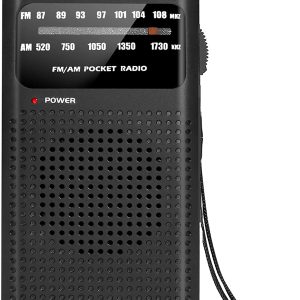 Portable Radio Pocket AM FM Transistor Radio Battery Operated Radio with Loud Speaker, Earphone Jack, Great Reception and Stereo Bass Sound,