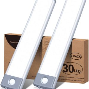 Led Under Cabinet Lighting Motion Sensor Wireless Rechargeable Cabinet Lights, Ultra Thin 30Led Battery Operated Closet Light for Kitchen, C