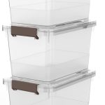 Clear Plastic Storage Latch Box/Bins, 3-Pack Storage Organizer Box with Brown Latching Handle and Lid, 10L/11 Quart
