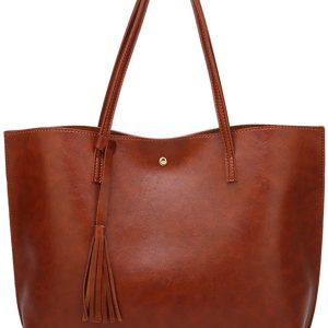 Women's Soft Faux Leather Tote Shoulder Bag from Dreubea, Big Capacity Tassel Handbag