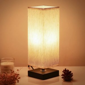 Bedside Table Lamp - Soilsiu Bedroom 3 Color Options Solid Wood Lamps with Modern Fabric Shade Reading Nightstand Lamps for Living Room, Kid