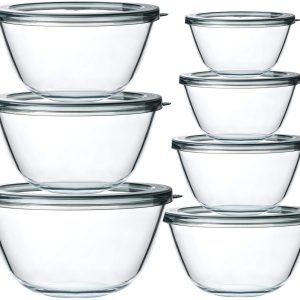 Glass Salad Bowls with Lids-14-Piece Set, Salad Bowls with BPA- Free Lids, Space Saving Nesting Bowls - for Meal Prep, Food Storage, Serving