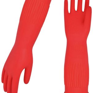 Vgo 3-Pairs Reusable Household Gloves, Rubber Dishwashing gloves, Extra Thickness, Long Sleeves, Kitchen Cleaning, Working, Painting, Garden