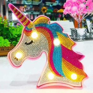 Diamond Painting Unicorn with LED Lights DIY Special Shaped Full Drill Crystal Diamond Drawing Bedside Lamp for Home Decoration (Unic