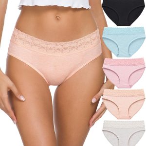 Womens Underwear Cotton Panties for Women Underpants Briefs Hipster Lace Bikini Pack