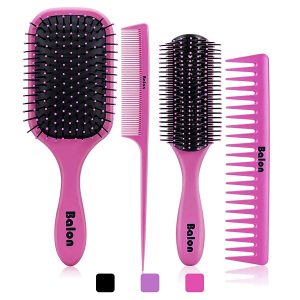 4Pcs Paddle Hair Brush, Detangling Brush and Hair Comb Set for Men and Women, Great On Wet or Dry Hair, No More Tangle Hairbrush for Long Th