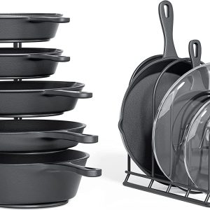 Heavy Duty Pot Rack Organizer, 5 Tier Pan Rack Storage Holder, Holds 50 LB - Holds Cast Iron Skillets, Frying Pans, Griddles - No Assembly R