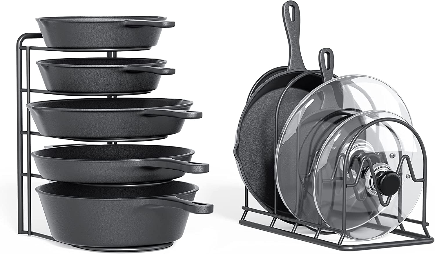 Heavy Duty Pot Rack Organizer, 5 Tier Pan Rack Storage Holder, Holds 50 LB - Holds Cast Iron Skillets, Frying Pans, Griddles - No Assembly R