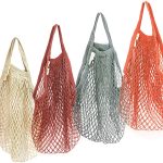 Organic Reusable Cotton Net Grocery Shopping Bag 4 Pack by Ekolojee +Gift! (made from Natural GOTS-Certified Organic Cotton String Mesh - Wa