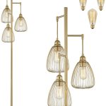 Floor Lamp, LeeZM Standing Farmhouse Lamp with 3 Teardrop Cage Head, Tall Vintage Industrial Pole Lighting with 3 Edison Bulbs, Rustic Torch