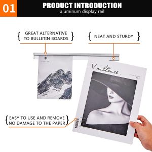Joy Aid Magic-Clip Display Rail for Picture, Photo, Postcard, Document, Blueprint, Note, Reminder, Order and More, Tape and Magnet Included,