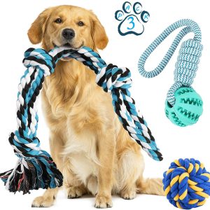 Dog Rope Ball Interactive Tug of War Toy, Suction Cup Dog Toy Aggressive Chewers, Puppy Tug Toy Squeaky Ball Puzzle Toys for Teeth Cleaning