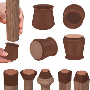 Dark Walnut Silicone Chair Leg Floor Protectors with Felt, Free Moving Table Leg Covers, Prevent Floor Scratches and Reduce Noise