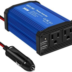 300W Power Inverter DC 12V to 110V AC Car Charger Converter with 4.8A Dual USB Ports (Blue)