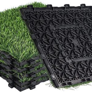 Artificial Grass Turf Tiles 1x1 ft, Interlocking Fake Grass Deck Tiles with Non-Woven Fabric Bottom for Indoor Outdoor Decor, 6 Pack